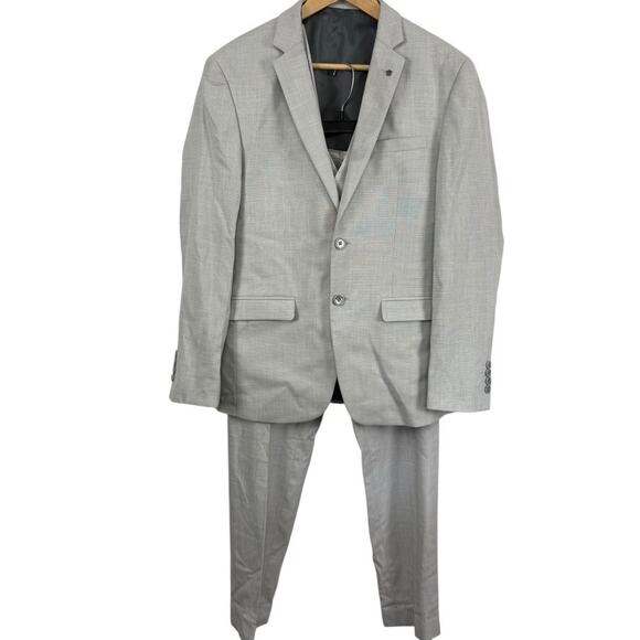 Louis Philippe Mens Gray 3 Piece Stretch Suit Pants Vest Set 2 Button sz 40 - Picture 1 of 16